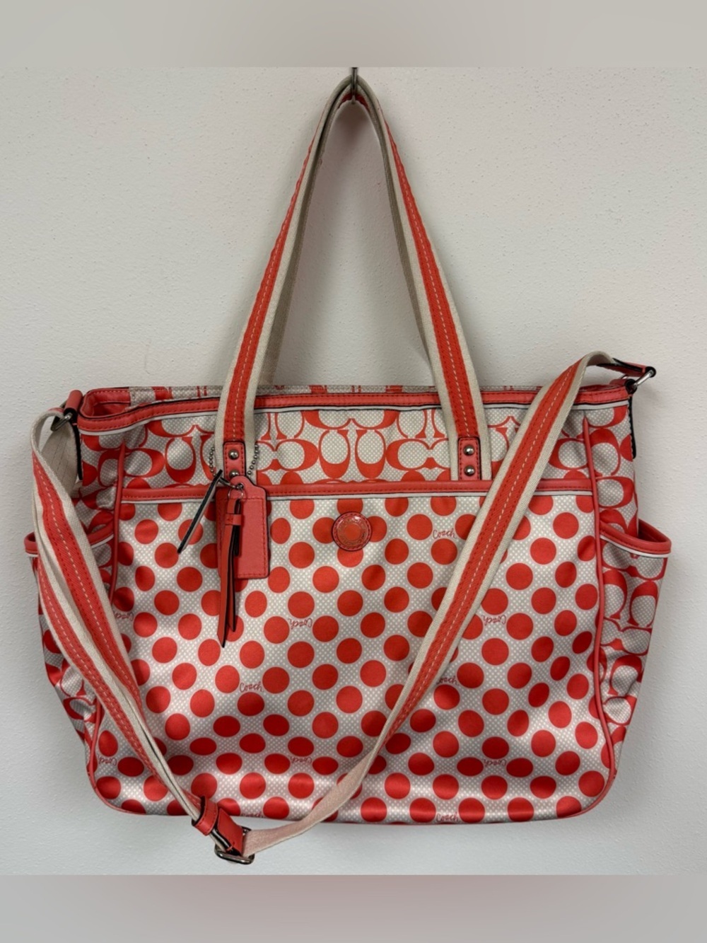 COACH Peyton Dream C Polka Dot Diaper Bag Tote, White & Orange Full Set - Rare - Picture 11 of 15